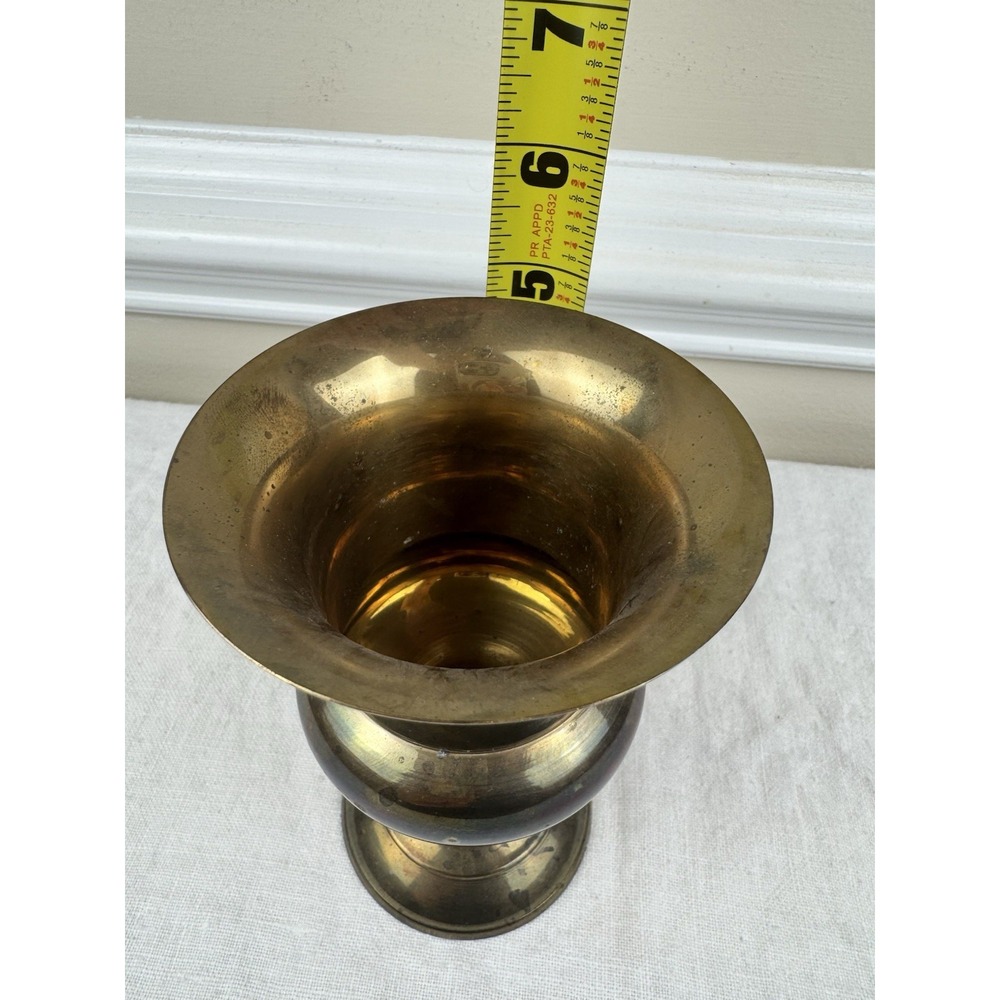 Vintage Solid Brass Urn Vase Made in India Flared Rim Pedestal Base Aged Patina - Picture 5 of 5